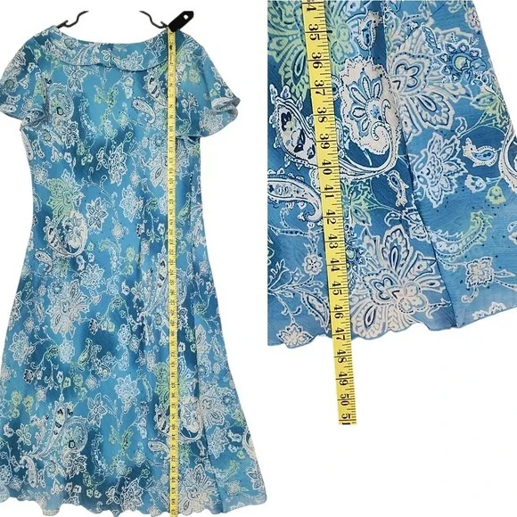 Fairy Dress 16W Dress barn Midi Blue Floral Paisley Ruffle Flutter Sleeve Whimsy - Picture 5 of 11